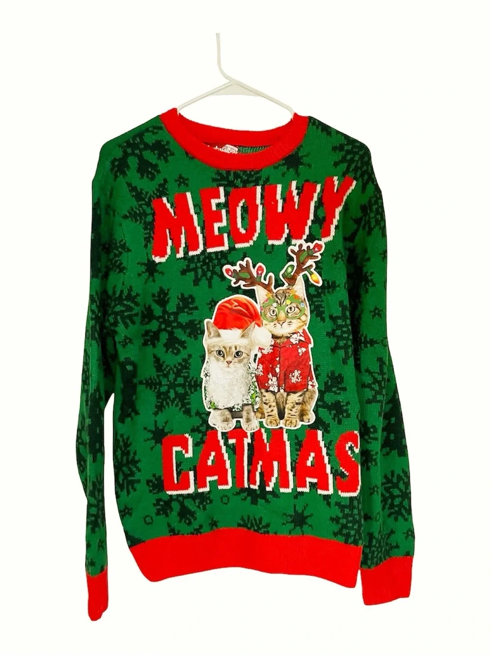 Green 'Meowy Catmas' Christmas Sweater